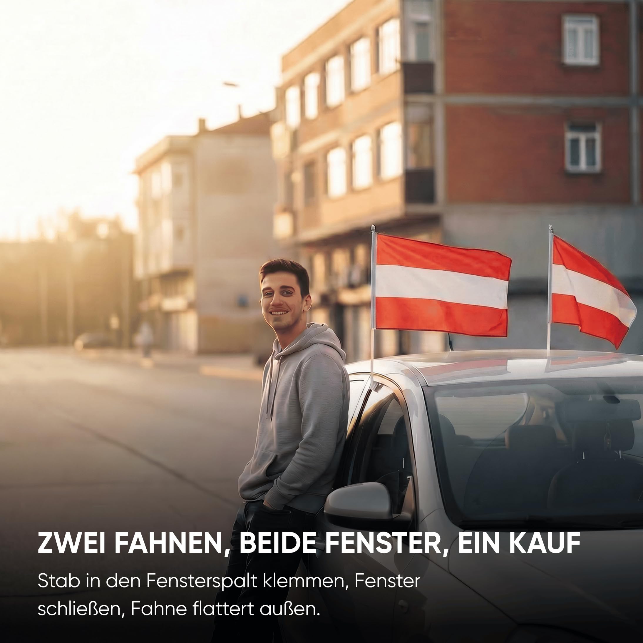 Sonia Originelli Fanset Fanartikel für das Auto Motorhaubenfahne Fensterfahnen Spiegelüberzieher Magentflaggen Farbe: Österreich XL