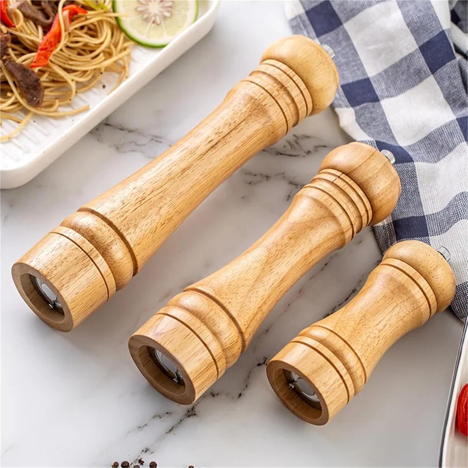 5/8/10 Inch Solid Wood Salt and Pepper Mills, Adjustable Ceramic Grinder for Spices & Grains(B 8inch)