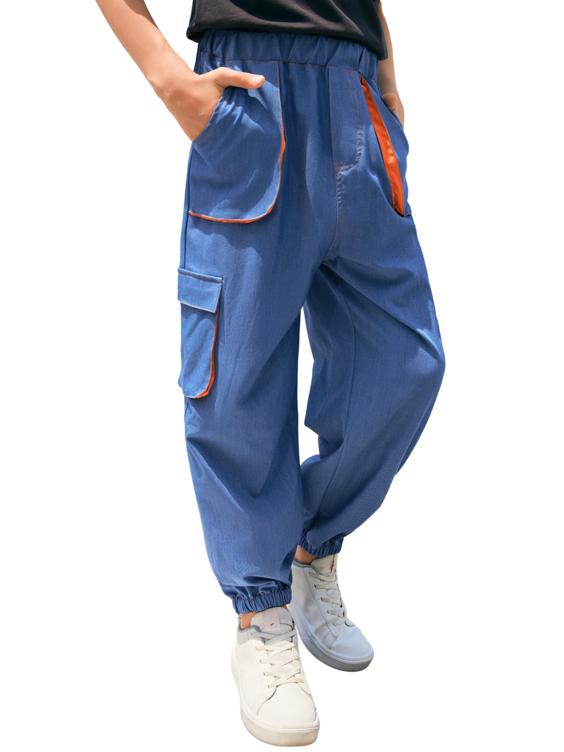 Boys Cargo Jogger Pants Elastic Waist Casual Pull On Jogging Trousers Bottom for Kids 5-14 Years