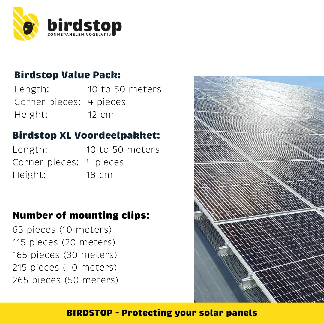 Juego de protección contra pájaros fotovoltaico, sistema solar antipalomas, 10 metros, 12 cm de altura, 4 piezas de esquina y fijación, ahuyentador de palomas fotovoltaico