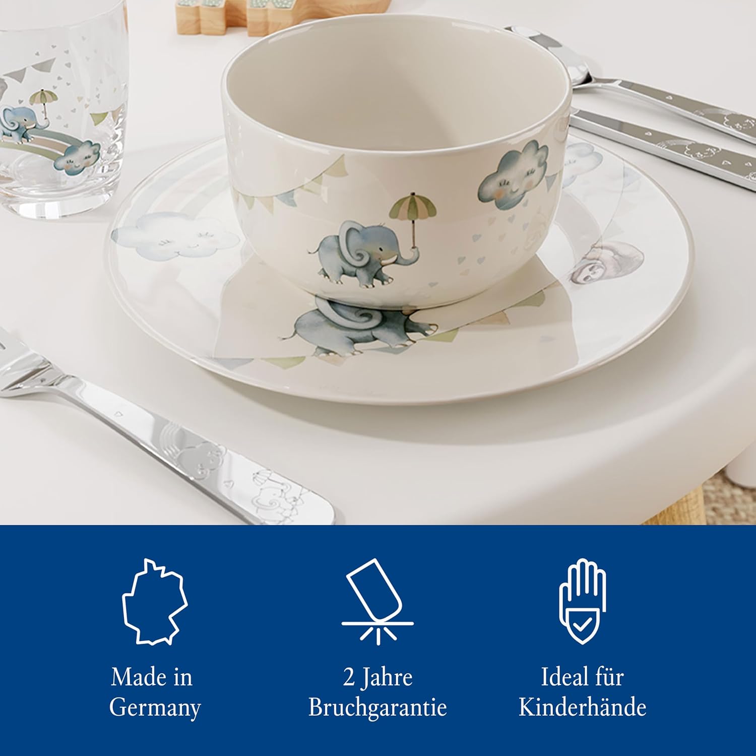 Villeroy & Boch Boho Kids Elephant Children's Porcelain Bowl, 12.5 cm , Dishwasher & Microwave Safe, Multicolored