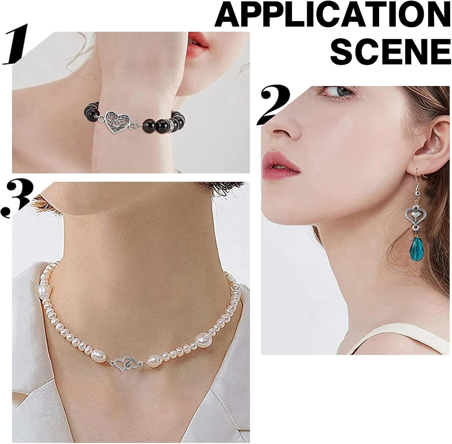 UR URLIFEHALL 100 Pcs Antique Silver Filigree Heart Charm Links Tibetan Double Loops Love Heart Connector Charms for DIY Jewelry Making Findings - Image 6