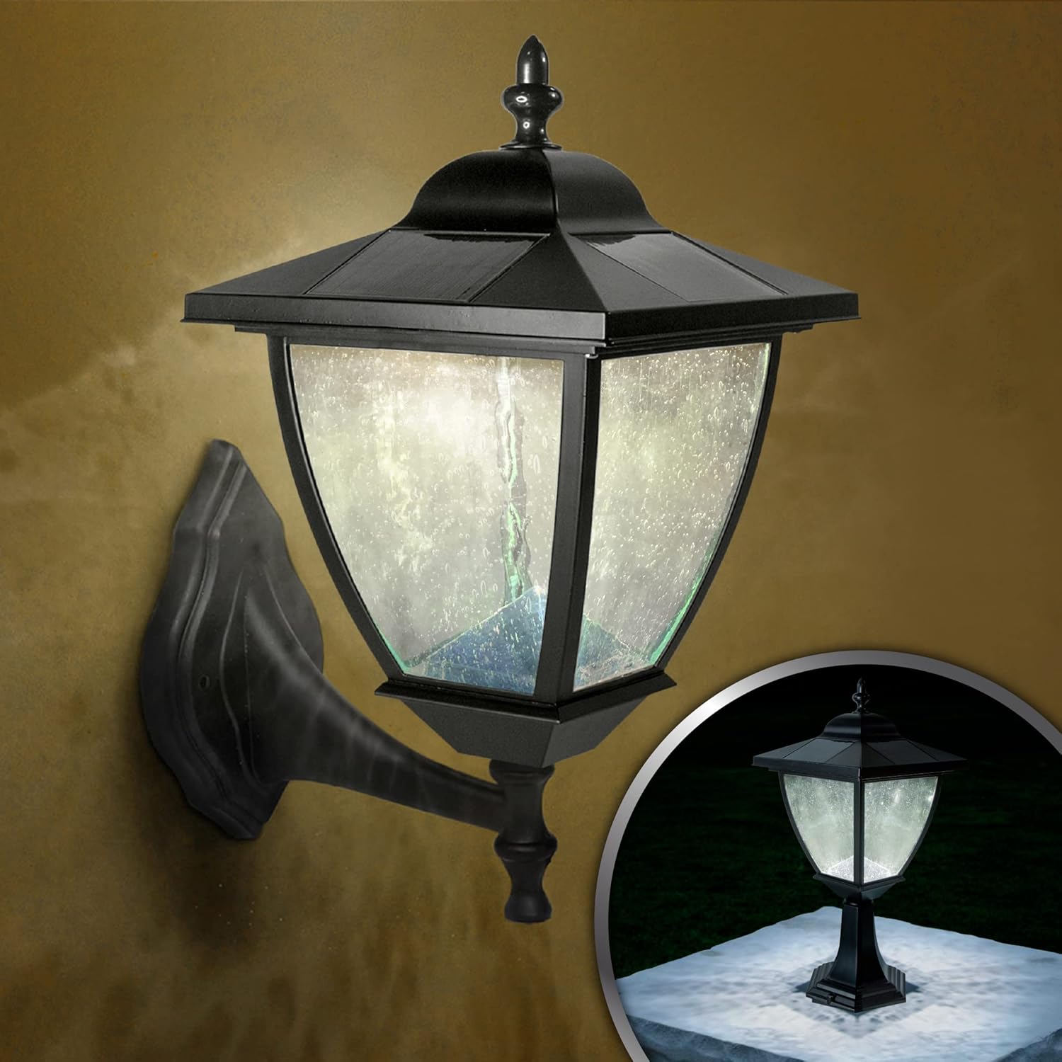 Classy Caps Black Aluminum Elegante Solar Lamp SML556 – High-Performance LED, Durable Aluminum, Elegant Design, Weather-Resistant, Wall/Pier Mount Feature, 130 Lumen Adjustable, Ideal for Outdoors