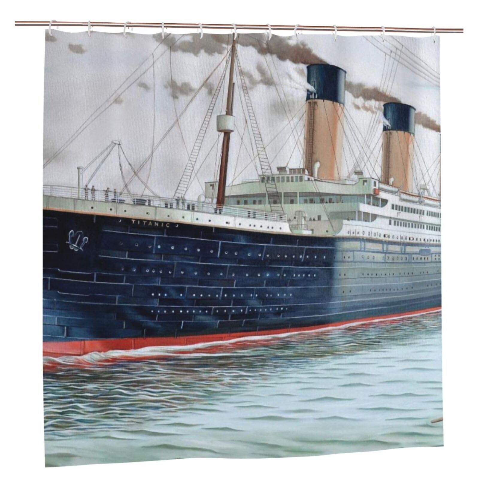 Oudrspo Polyester Fabric Shower Curtain - 70x70 Inch with Metal Grommets, Artistic Privacy Design, Titanic Design