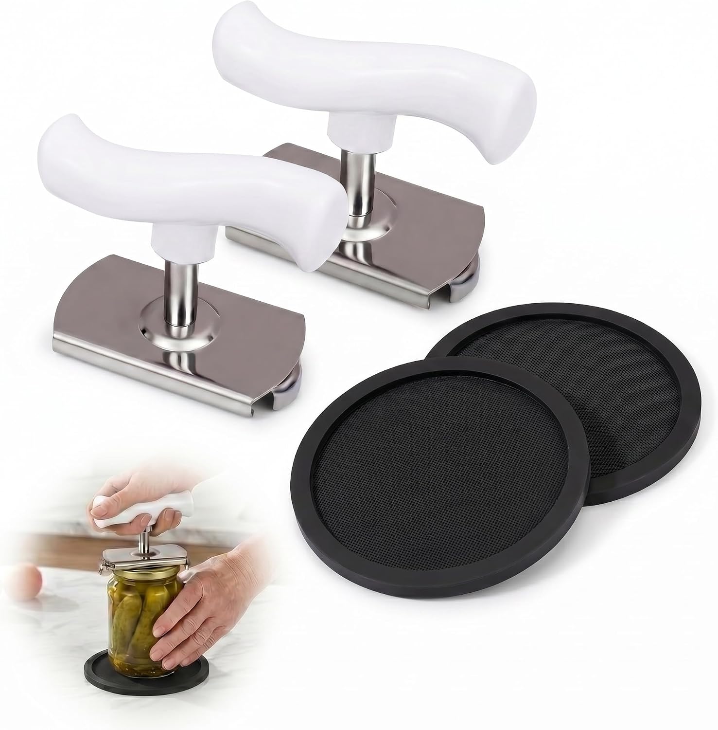 4 Pcs Jar Opener for Seniors with Weak Hands, Adjustable Stainless Steel Lid Remover & Jar Opener Gripper Pad Set, Effortless Can Opener for Limited Hand Dexterity & Grip Strength