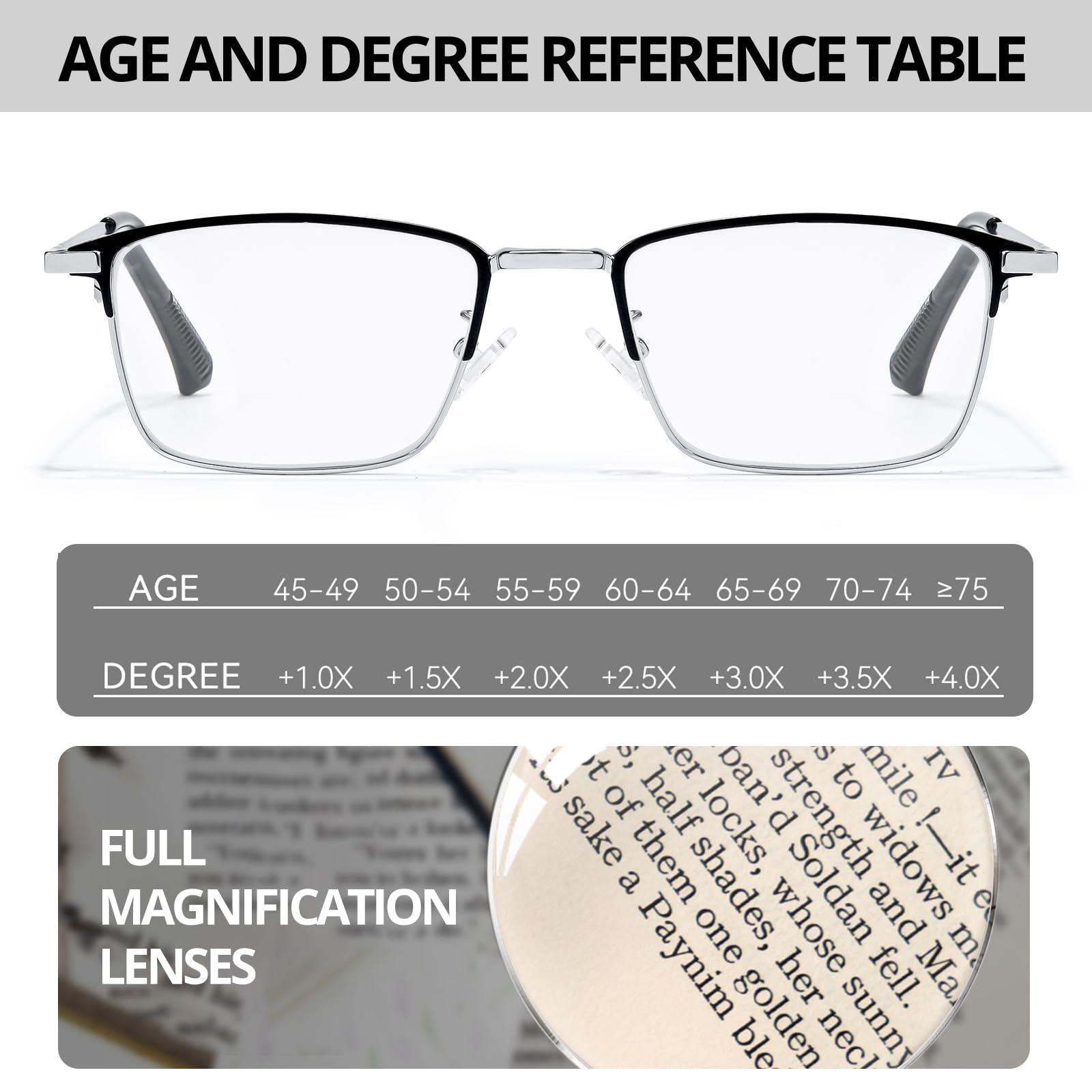 VIEWBETTER Gafas de lectura con montura de titanio con lentes de cuarzo ahumado, piedra de cristal natural/cristal real transparente R2222