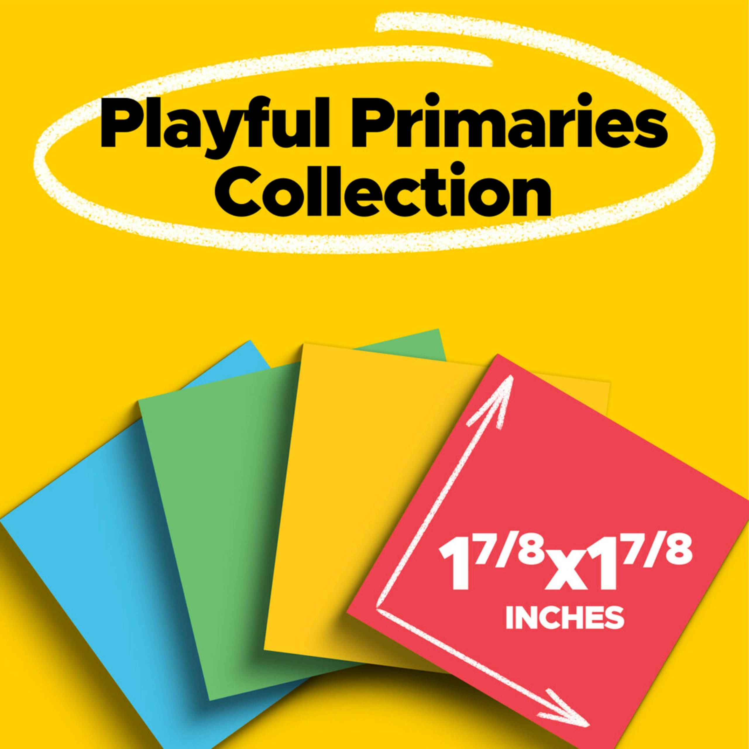 Post-it Super Sticky Notes, 18 Haftnotizblöcke, 4,8 x 4,8 cm, Schulbedarf und Büroprodukte, ideal für Lehrbücher, Notizbücher und vertikale Oberflächen, Playful Primaries Collection