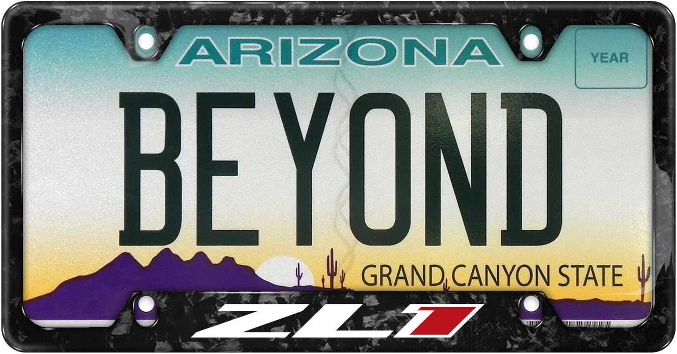 iPick Image for - Chevrolet Camaro ZL1 Logo Real Black Forged Carbon Fiber 50 States License Plate Frame