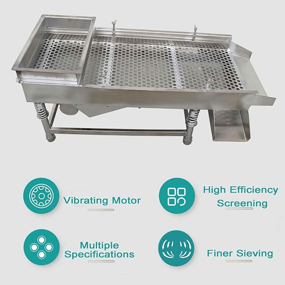 Linear Vibrating Screen Straight Vibrating Sieve Shaker Electric Linear Vibrating Sieve Machine JG30-75 Stainless Steel Vibrating Sieve 12mm Screen Single Layer with 1 Motor 110V
