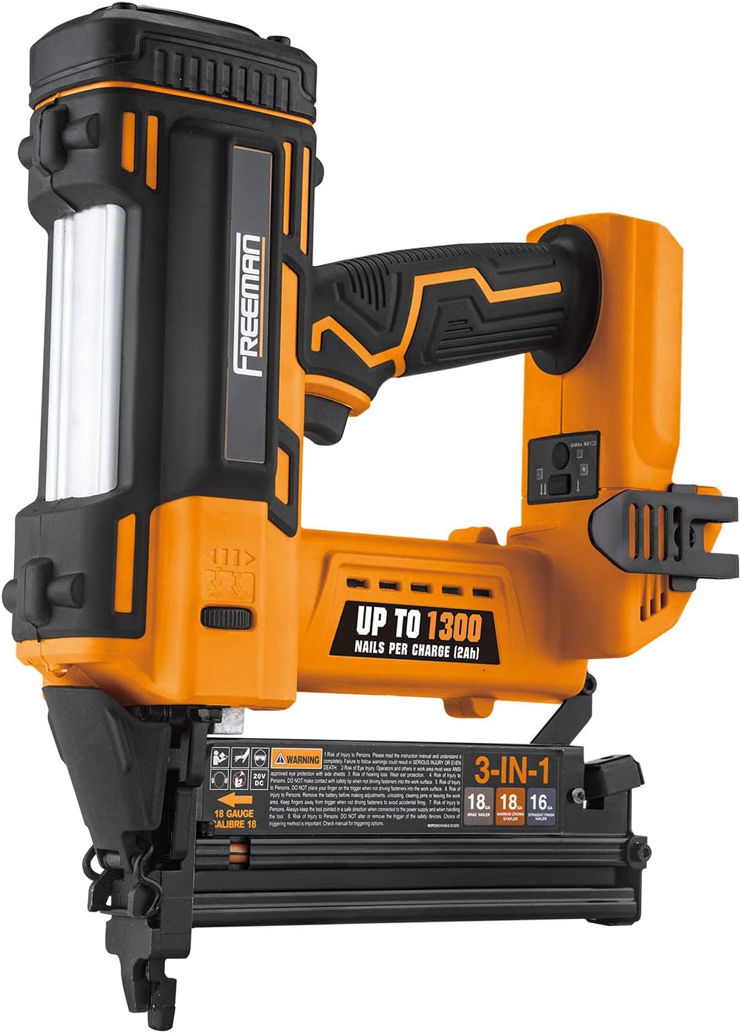 Freeman PE20VT31618 20 Volt Cordless 3-in-1 16 and 18 Gauge Nailer / Stapler (Tool Only) – 1300 Shots per Charge