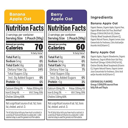 Miniatura 2 de Little Brainiac Paquete variado Breakfast Blend - Bolsas orgánicas de frutas y avena para niños pequeños, plátano, manzana, avena y manzana y avena