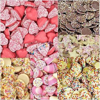 6 x Mixed Hannah's Mega Snowies,Pink Hearts,White Stars,Snowies,Chocolate Jazzies & Spinning Tops Candy Topping Sweets 1kg