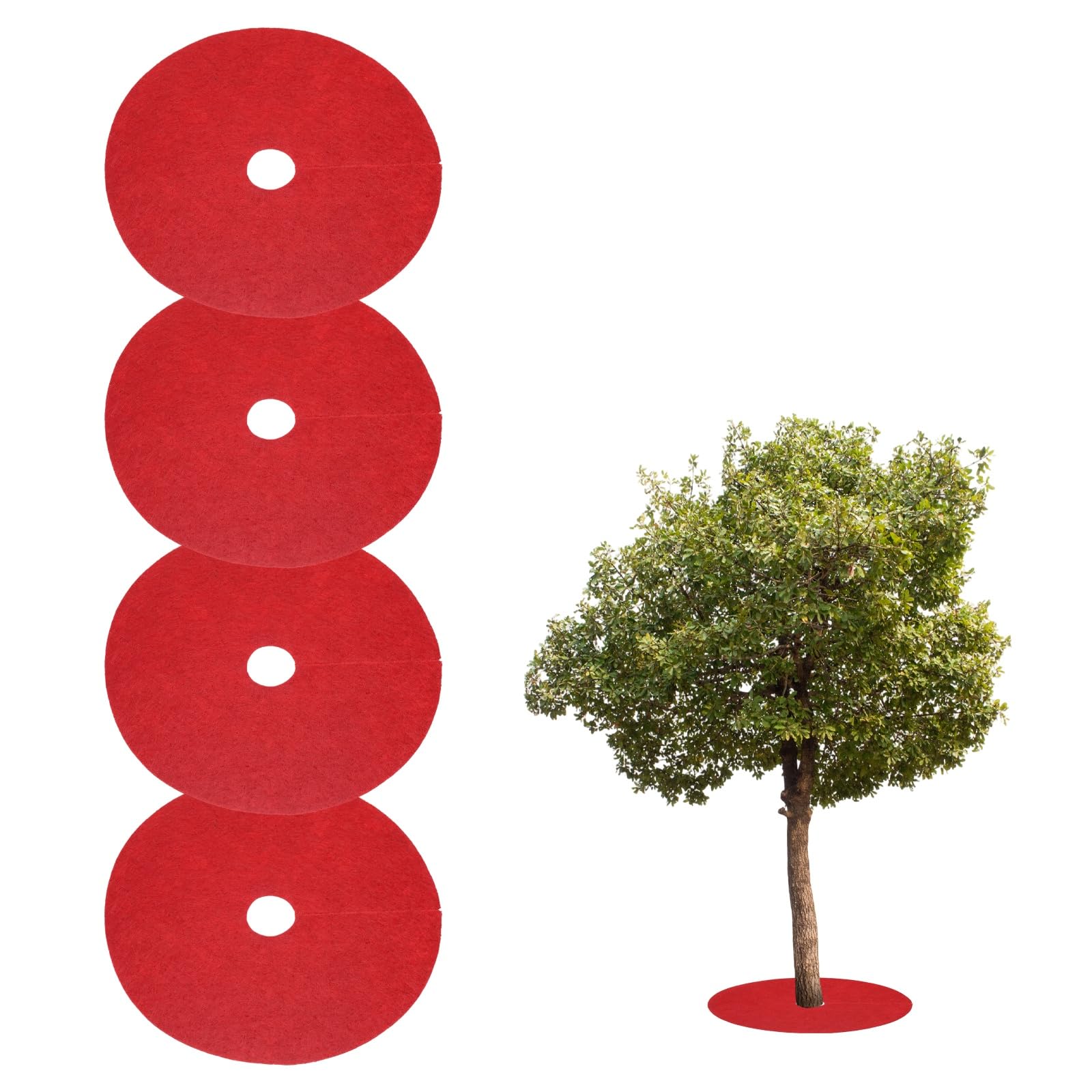 sourcing map 4pcs Tree Mulch Ring 15cm Non-Woven Round Tree Protector Weed Barrier Mat Plant Cover Rings for Weed Grass Control Root Protection, Red