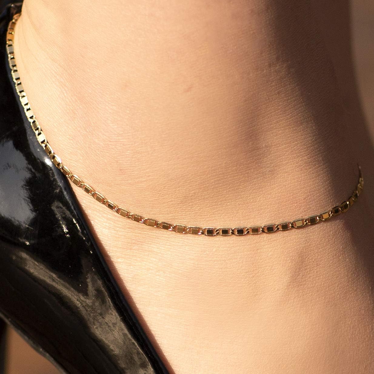 LIFETIME JEWELRY Womens Gold Anklet 2.5mm Flat Mariner Link Ankle Bracelet 24k Real Gold Plated