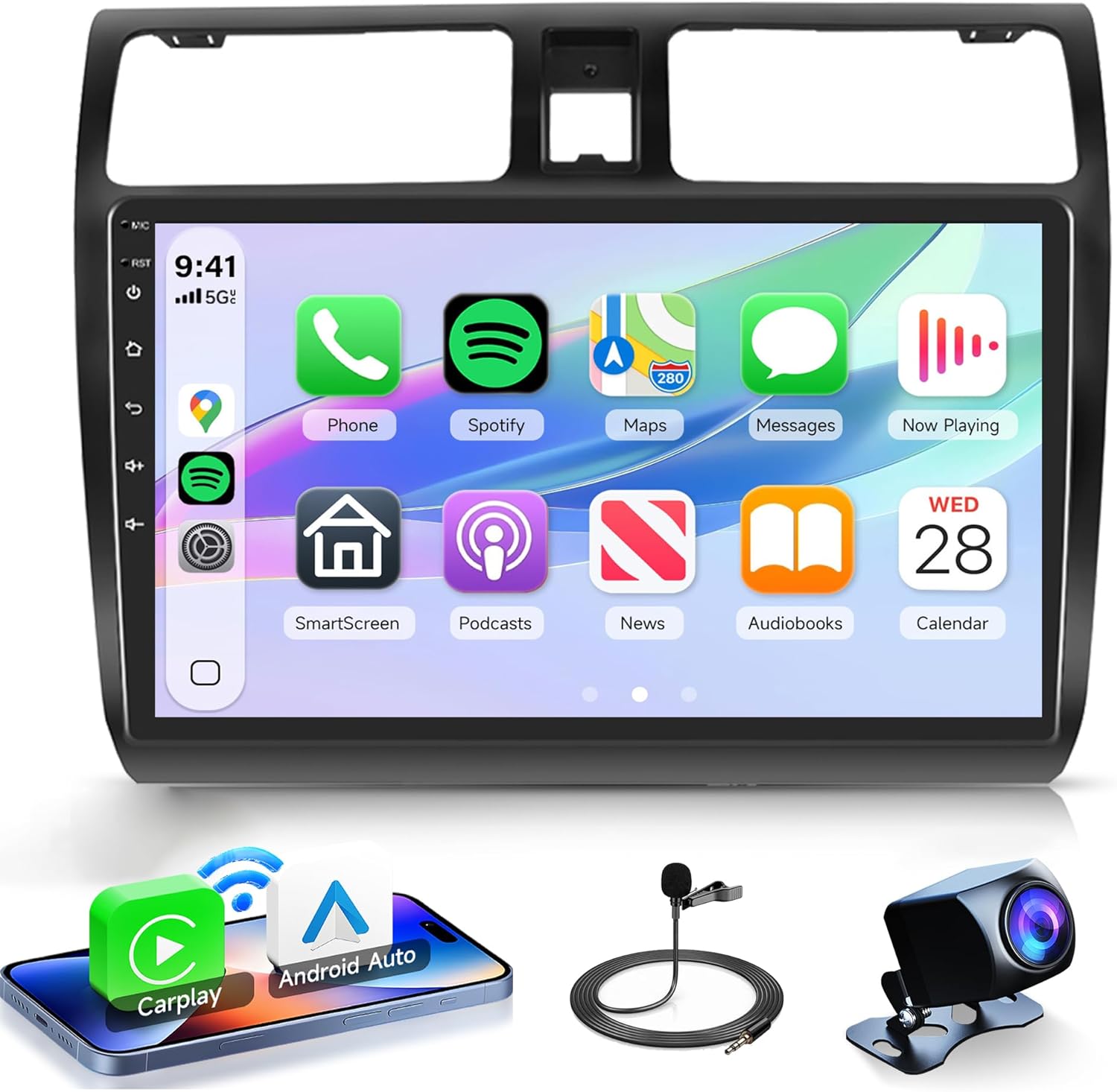 4Core 4G+64G Radio Screen for Suzuki Swift 2005 2006 2007 2008 2009 2010 Carplay Android Auto GPS Navigation, Rimoody Android Car Stereo 10.1 inch Touchscreen WiFi BT FM EQ Mirror Link Backup Camera