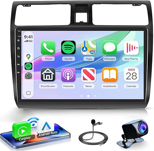 4Core 4G+64G Pantalla de radio para Suzuki Swift 2005 2006 2007 2008 2009 2010 Carplay Android Auto GPS Navegación, Rimoody Android Car Stereo 10.1