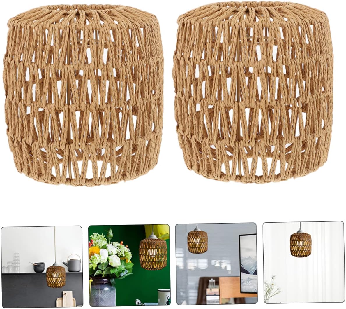 balacoo 2pcs Rattan Lampshade for Ceiling Light Fixture Elegant Hanging Lamp Shade for Farmhouse Style Decor Softens Light for Home Bar and Restaurant Use