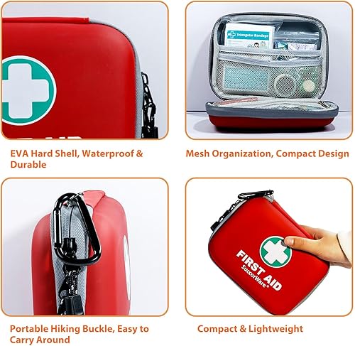 Miniatura 4 de Mini kit de primeros auxilios de 150 piezas, kit médico pequeño con carcasa dura, kit de primeros auxilios de emergencia para automóvil, viajes,