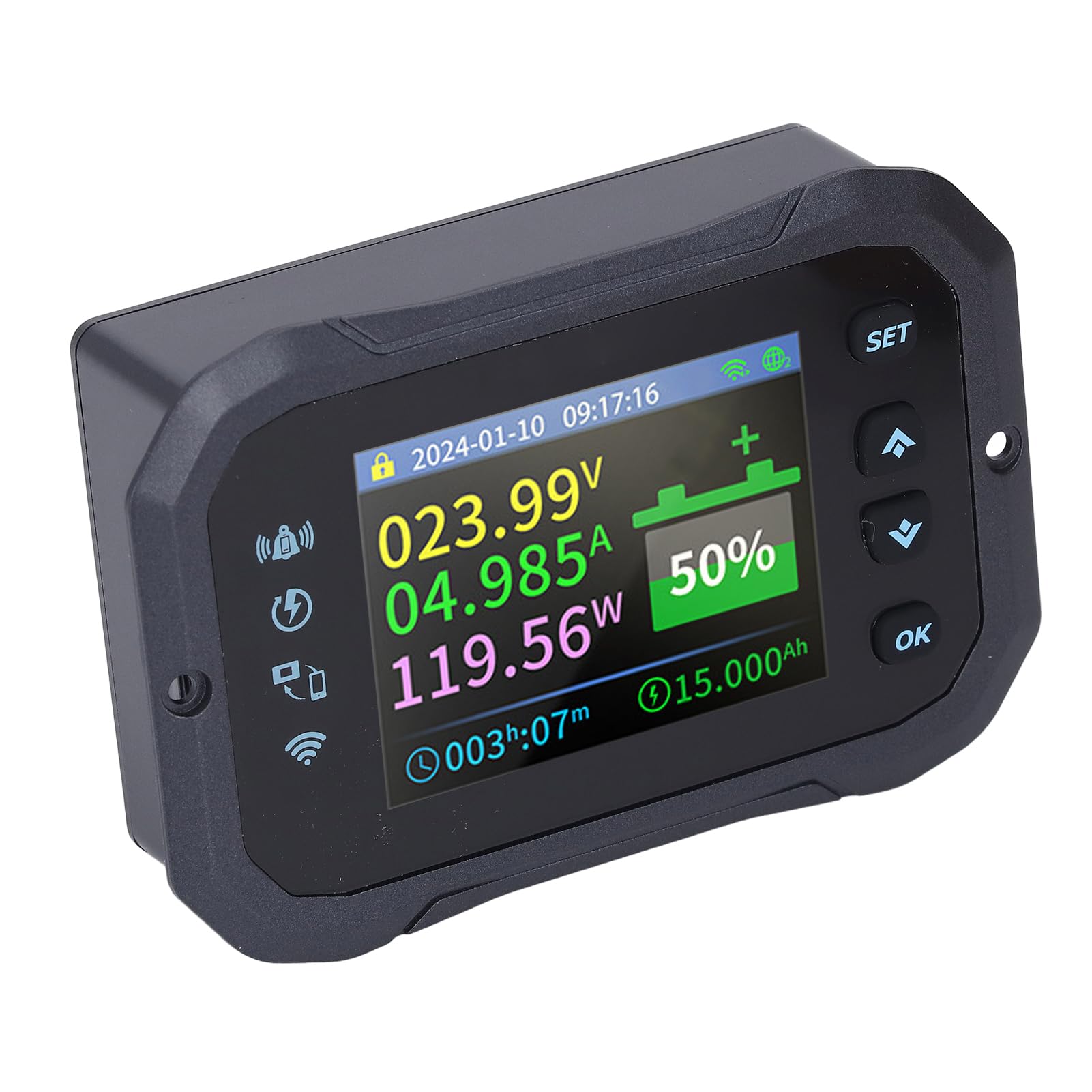 Cocoarm Miernik Baterii Wi-Fi, Zdalny Tester Baterii ABS 2,4 Cala 10 do 100 V 600 A z Monitorowaniem Aplikacji, Wyświetlaczem Napięcia i Prądu, Ustawieniami Alarmów dla Samochodu Elektrycznego