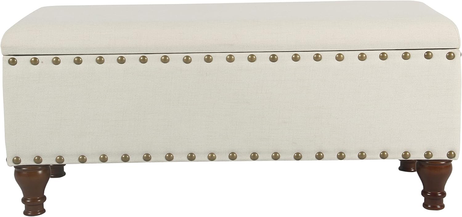 HomePop Large Storage Bench with Nailhead Trim - Cream