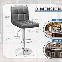 Vista 3 de Homall - Taburetes de bar de cuero sintético, con altura ajustable, giratorios, hidráulicos sin brazos, taburete de bar y cocina cuadrado de altura