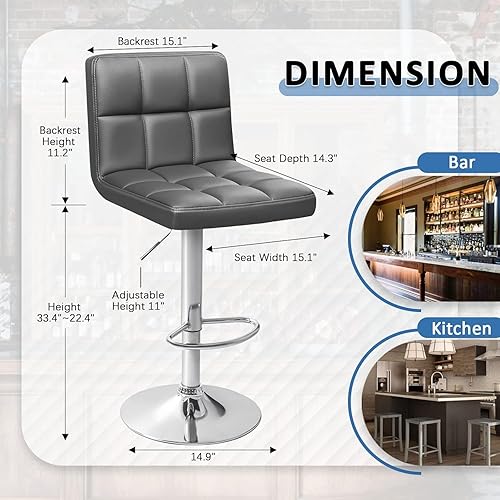 Miniatura 3 de Homall - Taburetes de bar de cuero sintético, con altura ajustable, giratorios, hidráulicos sin brazos, taburete de bar y cocina cuadrado de altura