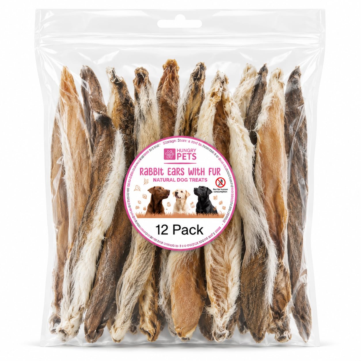 Rabbit Ears With Fur 12 Pack - Premium Natural Dog treat