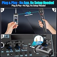 Vista 4 de Sistema de micrófono inalámbrico UHF dual, 2 paquetes - Micrófonos de metal con receptor recargable, audio sin interferencias de 15 canales, Plug &