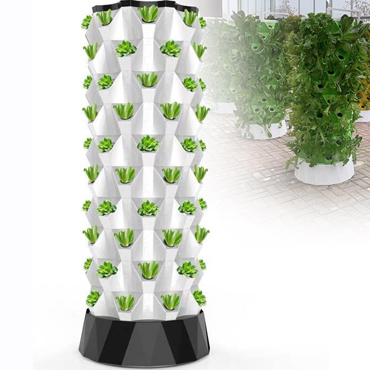 HIQIDI Hydroponics Tower Set Hydroponic Growing System Automated Aeroponic Tower Garden Hydroponic Growing Kit for Indoor & Outdoor with Hydrating Pump Timer Adapter,8Layers