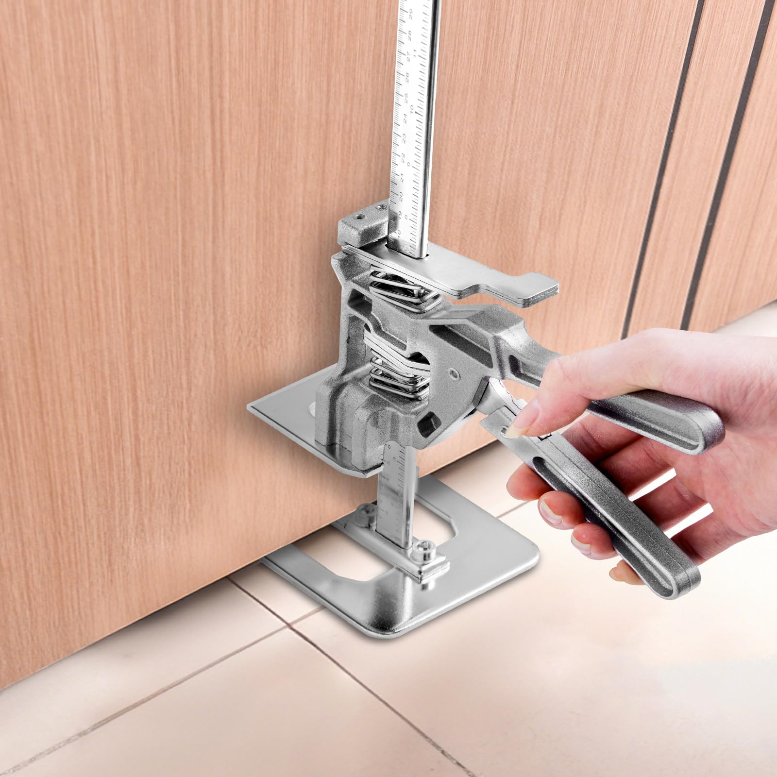 VEVOR Cric à Bras 2PCs, Lève Meubles Portes Plaques avec Capacité 100 kg, Outil de Levage Manuel en Métal, Hauteur Réglable jusqu'à 18 cm, avec Niveau Magnétique, pour Fenêtres, Installation, Argent