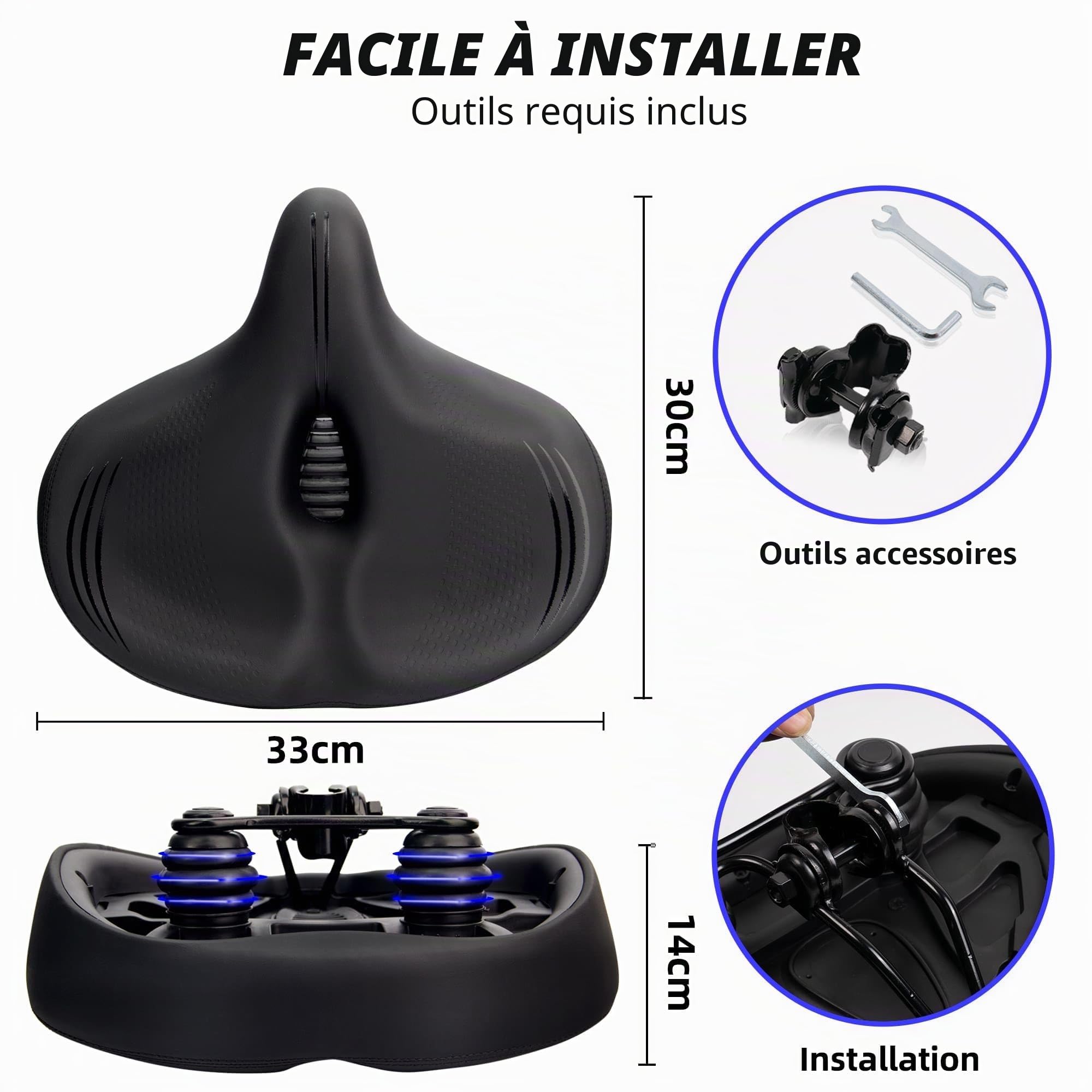 CDYWD Extra Large Selle de Velo Ultra Confortable, Selle Vélo Anti Douleur, Ergonomique, Homme Femme Selle Bike Life Confort, Selle Vélo pour Vélos Extérieurs et Intérieurs