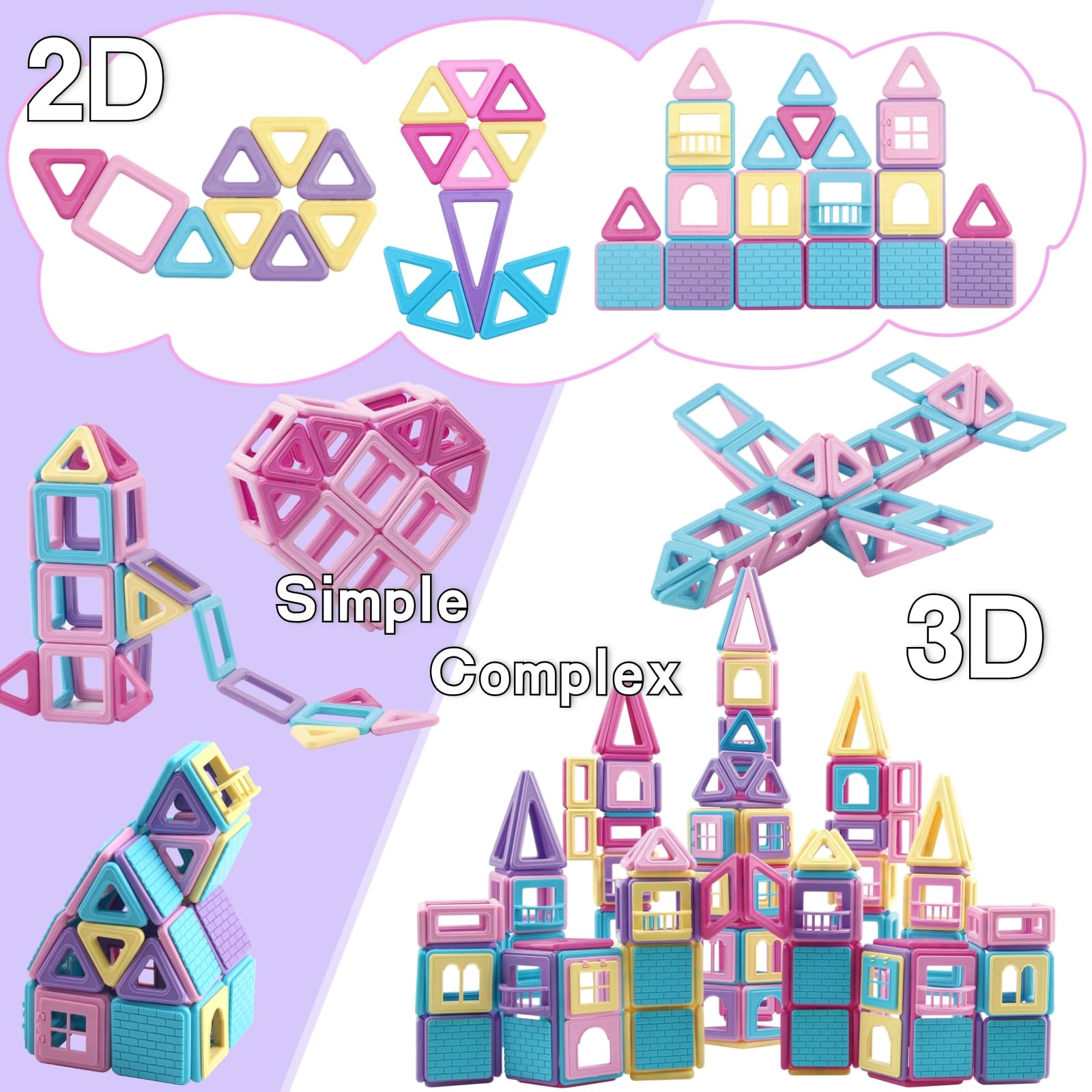 ASOK Magnetic Building Block 155pcs Educational Magnet Tiles Creative Learning and Development Macaron Color Toys Set for 3 4 5 6 7 8 Years Old Boys Girls Kids - Image 4