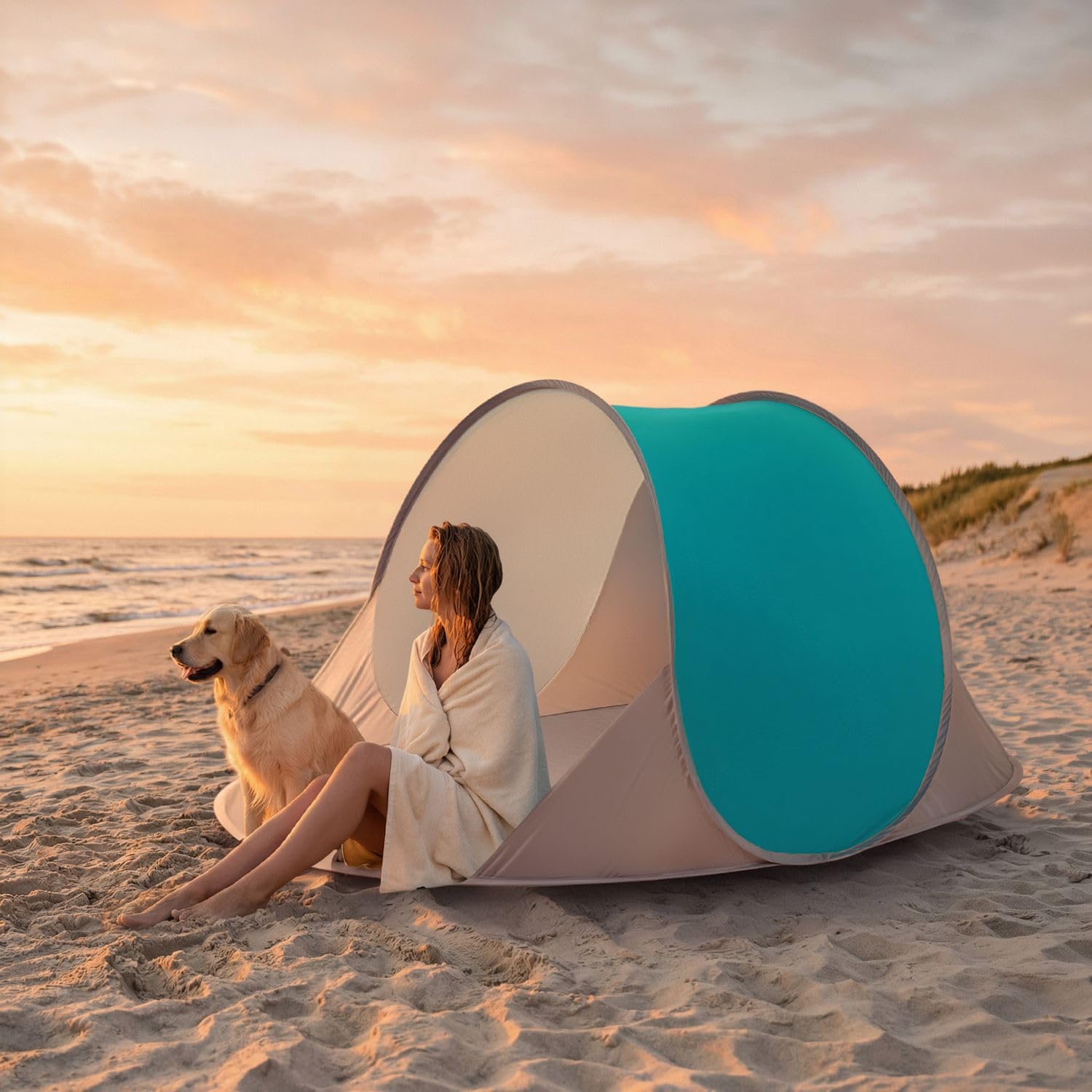 Dewur Strandtent voor 2-4 personen, pop-up strandtent, UPF 50 , UV-zonwering, waterdicht, voor Dewur Strandtent voor 2-4 personen, pop-up strandtent, UPF 50 , UV-zonwering, waterdicht, voor