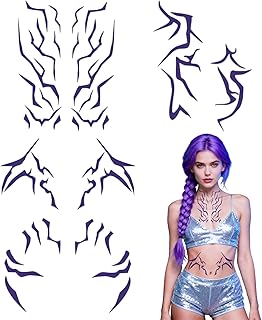 Purple Temporary Patterns Tattoo - Anime-Inspired Temporary Tattoo Stickers Waterproof | Heat Transfer | Easy Apply & Remove, High-Detail Cosplay Body Art for Halloween, Conventions, Party Makeup