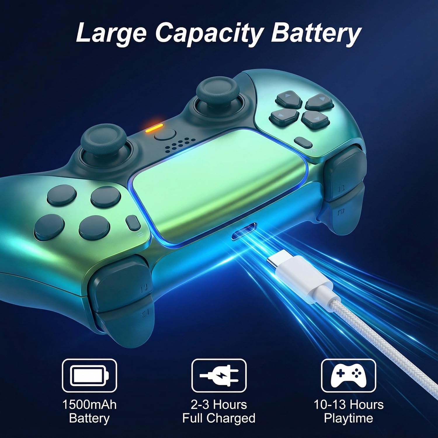 CelebFuny Wireless Controller for PS5 with1500mAh Battery, Dual Vibration, 3.5mm Audio Jack, Speaker, 6-Axis Motion Gamepad Compatible with PS5 Slim/PS5 Pro (Green) - Image 5