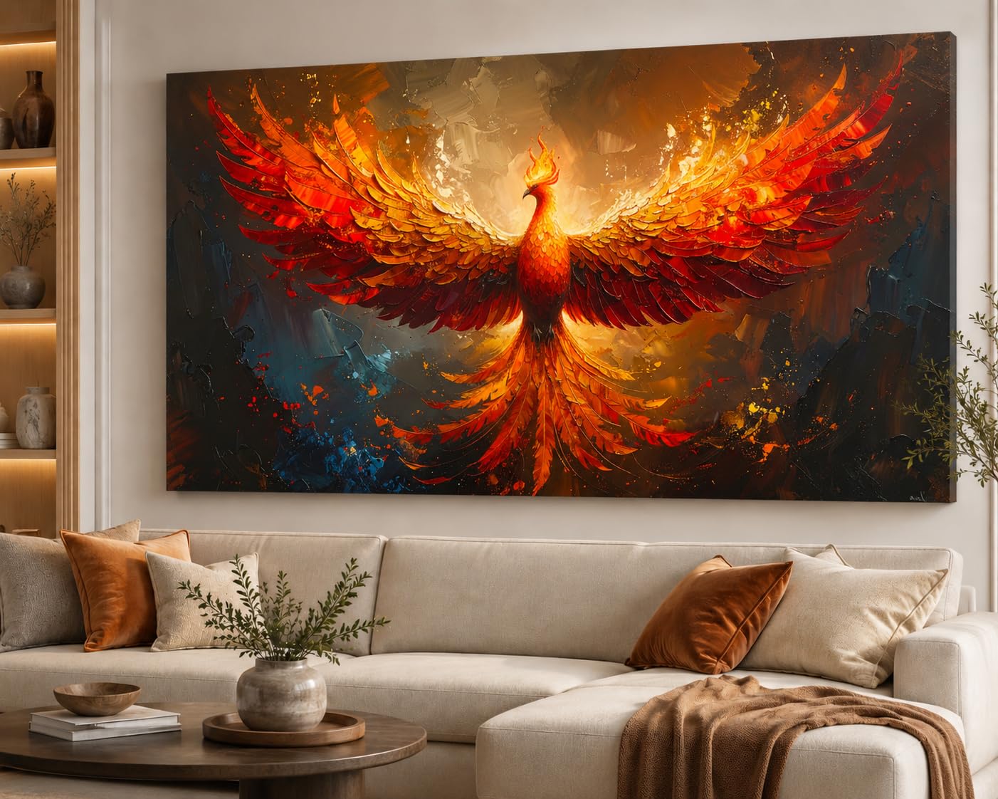 Kunj Cart Rising phoenix bird painting as per vastu (Without Frame) | Vastu Red Phoenix Bird Painting for Wall Decoration, Home and Office Large Size (Without Frame – Rolled Canvas Only 36 x 24 Inch)-image-7