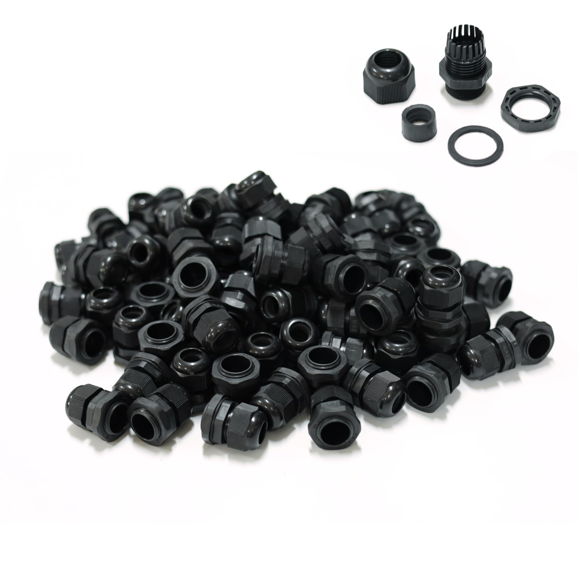 100 pressacavo impermeabile PG16 nero regolabile in plastica IP68 M22 con dado di bloccaggio per filo da 10 a 14 mm