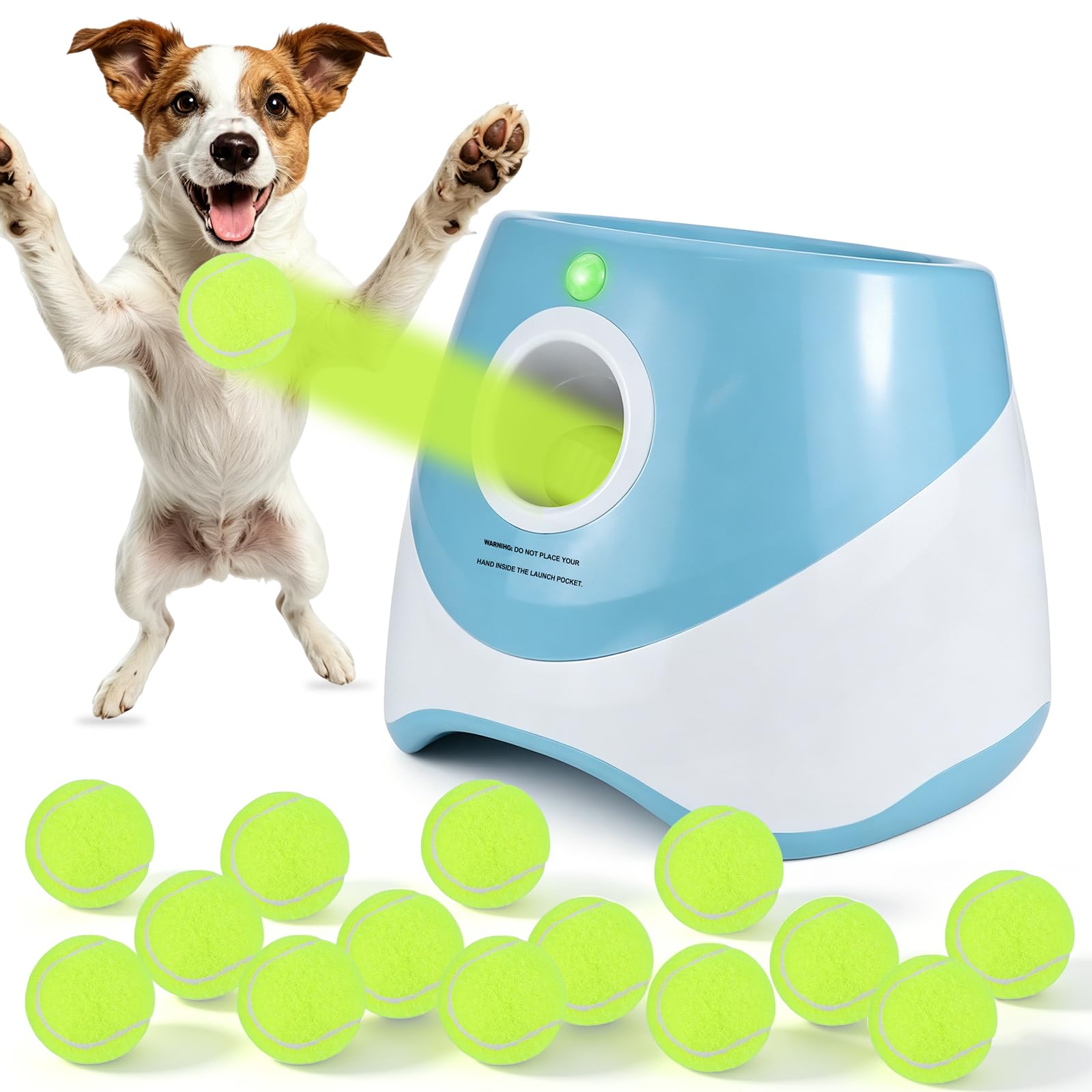 Lanzador Automático de Pelotas para Perro con 15 Mini Pelotas de Tenis | Juguete Interactivo para Perros Pequeños Interior y Exterior, 3 Distancias Ajustables (3-9 m), Recargable (Azul)