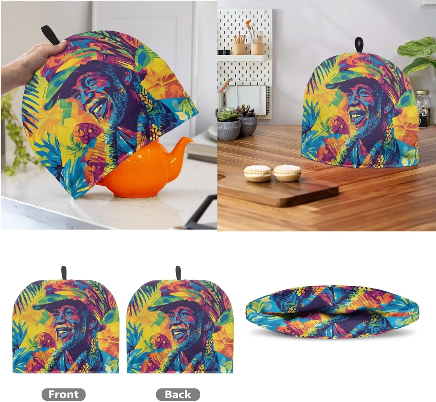 Kitchen Aid Mixer Cover & Tea Cosy for Teapot Set,Pineapple Jamaican Kitchen Kettle Dust Cover Stand Mixers Dust Covers Compatible with 4.5-5 Qt Mixer, Coffee Maker Blender Juicer Small