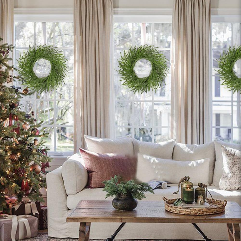 Hollyone Real Touch Norfolk Pine Wreath 16 inch for Front Door Small Winter Pine Faux Plant Greenery Mini Christmas Wreath for Mantle Window Wall Xmas Decor Indoor Outdoor Outside Christmas Decoration - Image 5