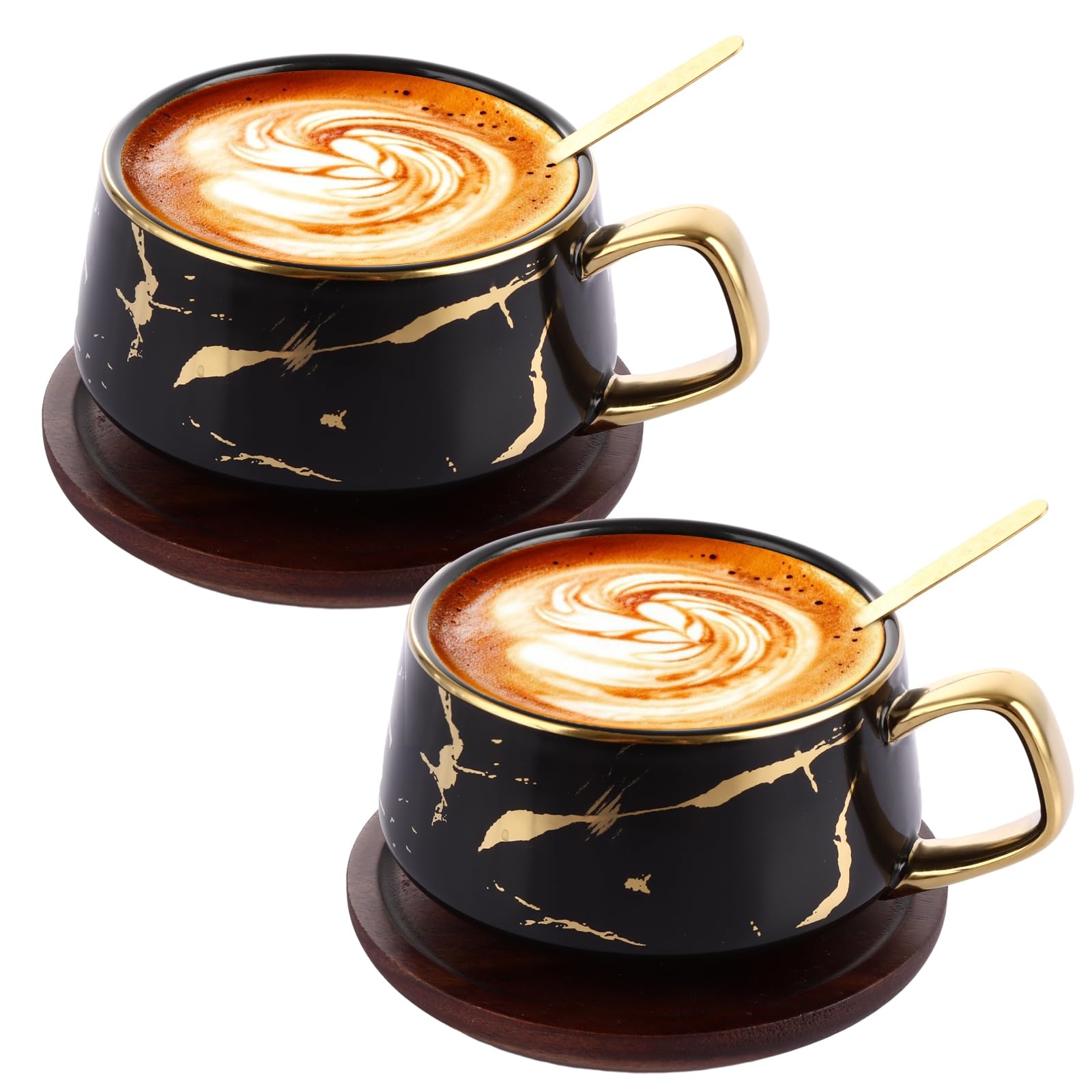 Tasses à cappuccino et service à thé en porcelaine avec cuillère soucoupe