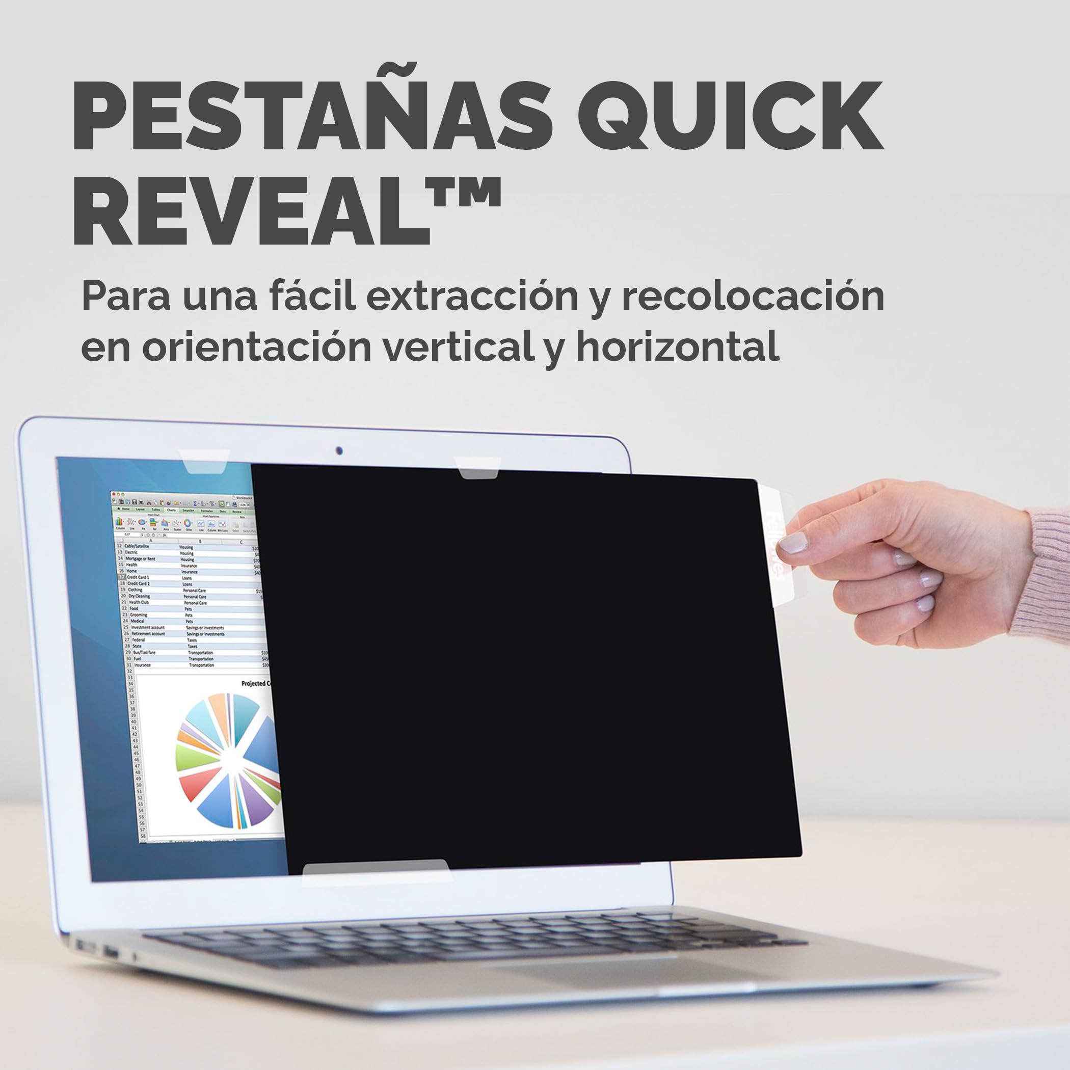 Fellowes Filtro de privacidad PrivaScreen™ – Protector de pantalla antirreflejos con filtro de luz azul para portátil 14.0" (16:9, 310 × 176mm) con pestañas Quick Reveal™
