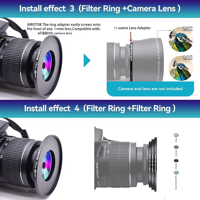 Adaptador Anillo Lente 77mm a 86mm para Cámara miniatura 7