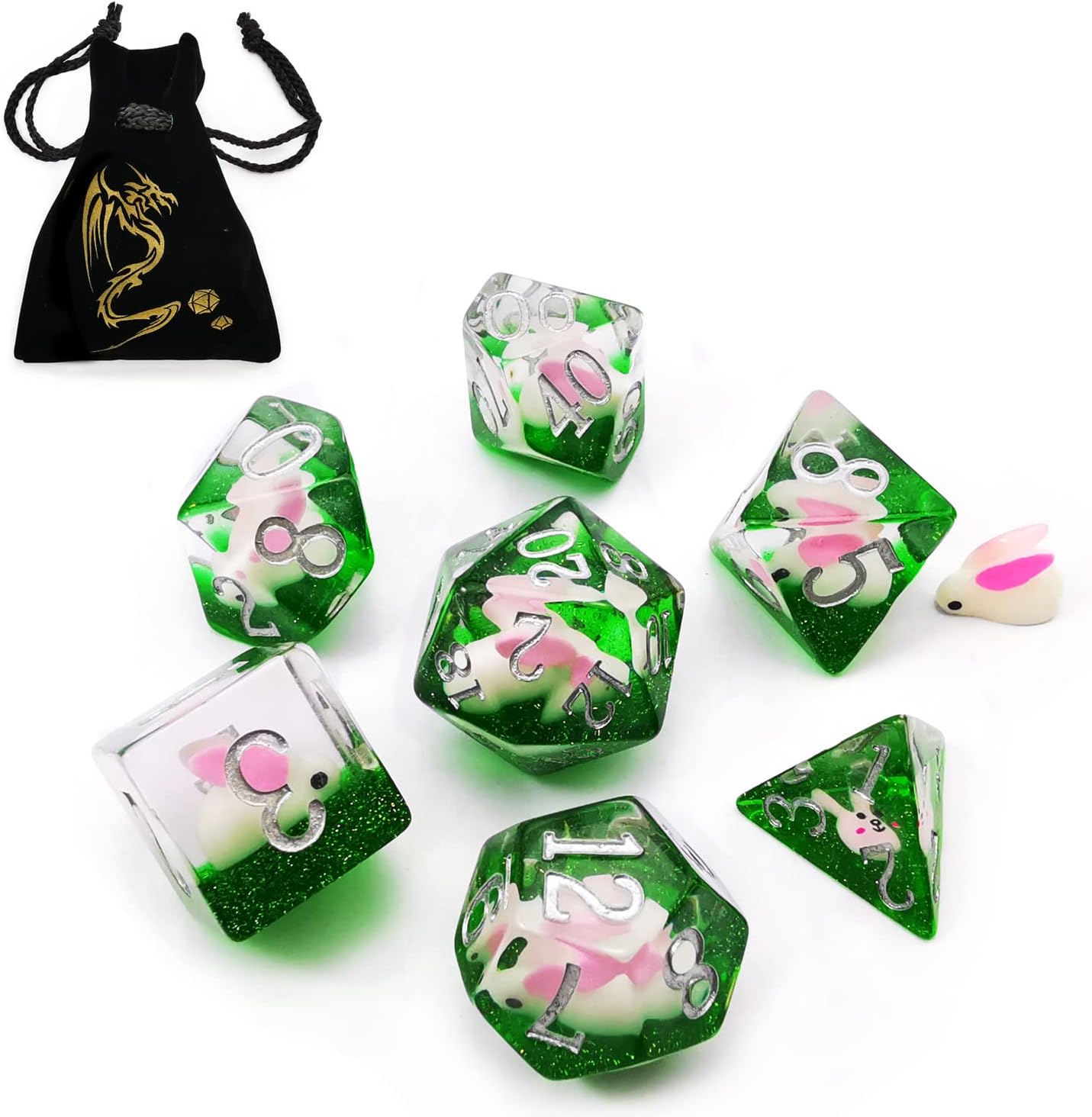 Bescon Oversized DND Animal Dice Set of Rabbit, Giant 7pcs Rabbit Polyhedral D&D Dice Set, Big Sized Dungeons and Dragons Dice