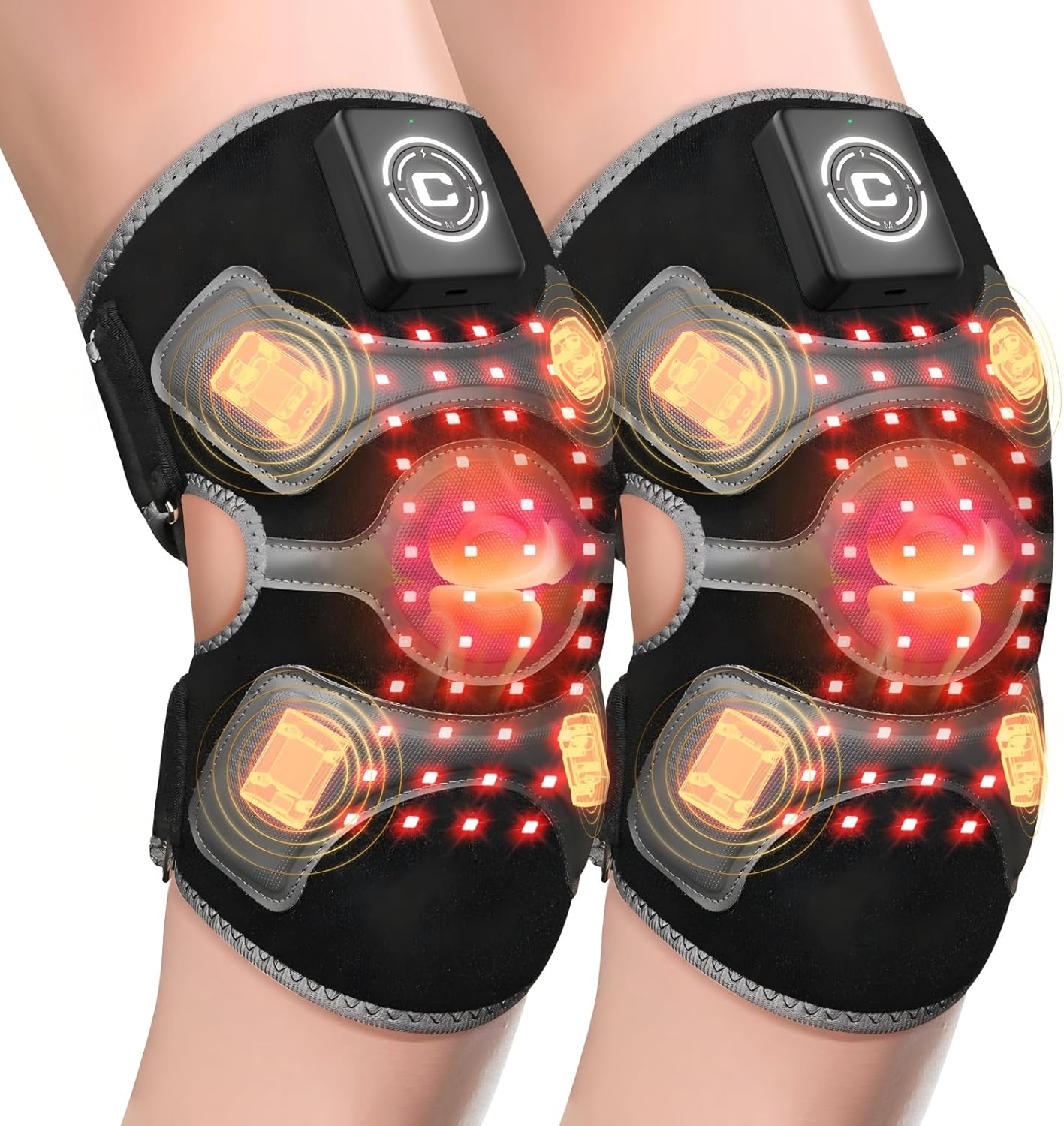 Red Light Therapy Knee Brace Vibration Knee Massage for Pain Relief, 660nm&850nm, Rechargeable Wireless Controller, Near Infrared Light Therapy Heated Device for Knee Pain Relief (Pack of 2)