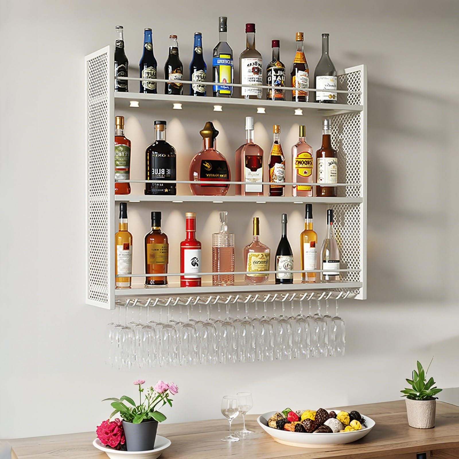 Range Bouteille Mural Blanc, Casier à Bouteilles Design de 120cm