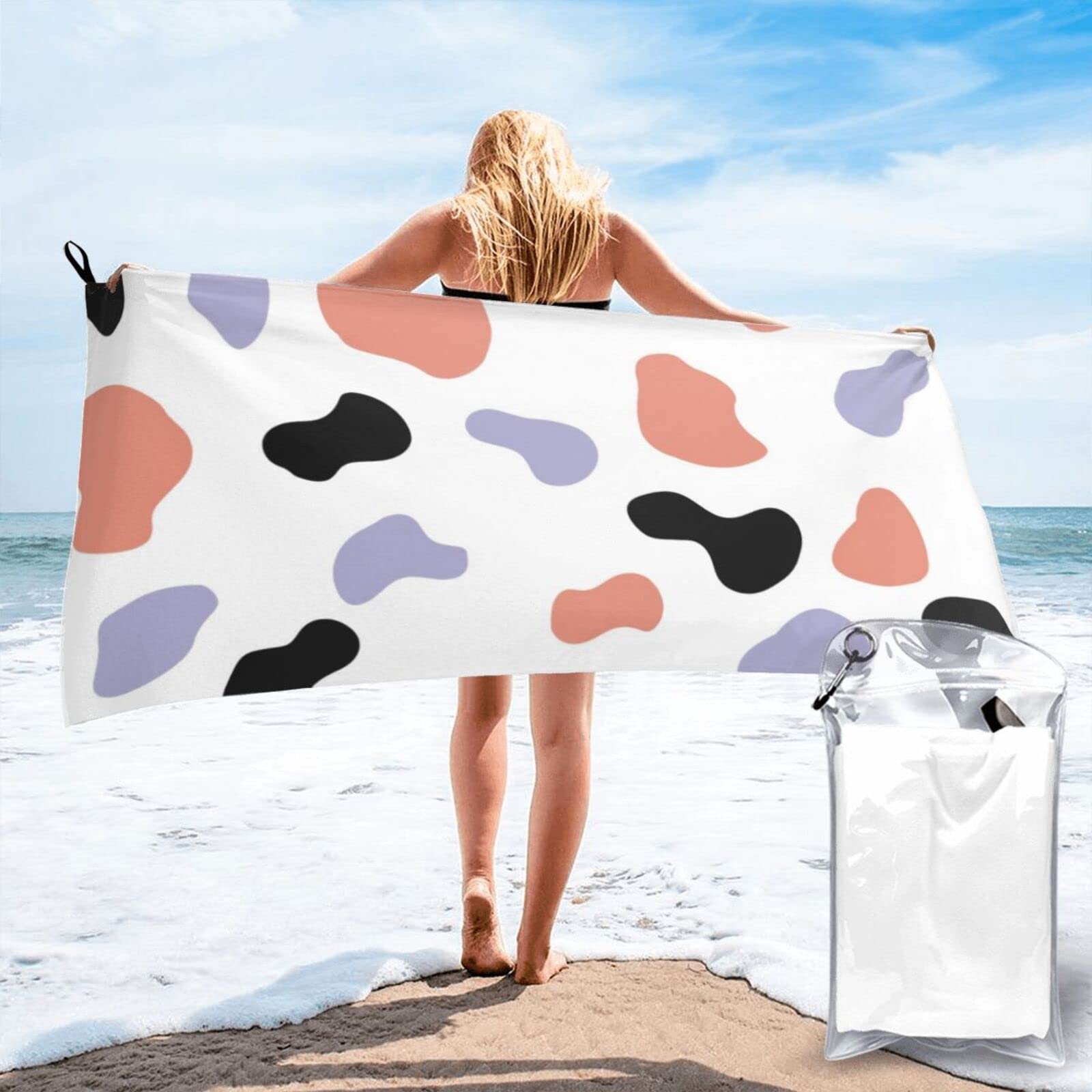 Lawenp Colorful Cow Pattern Microfiber Beach Towel Adults Large Quick Drying Bath Towel Travel Towels with Pouch 27.5"x55"