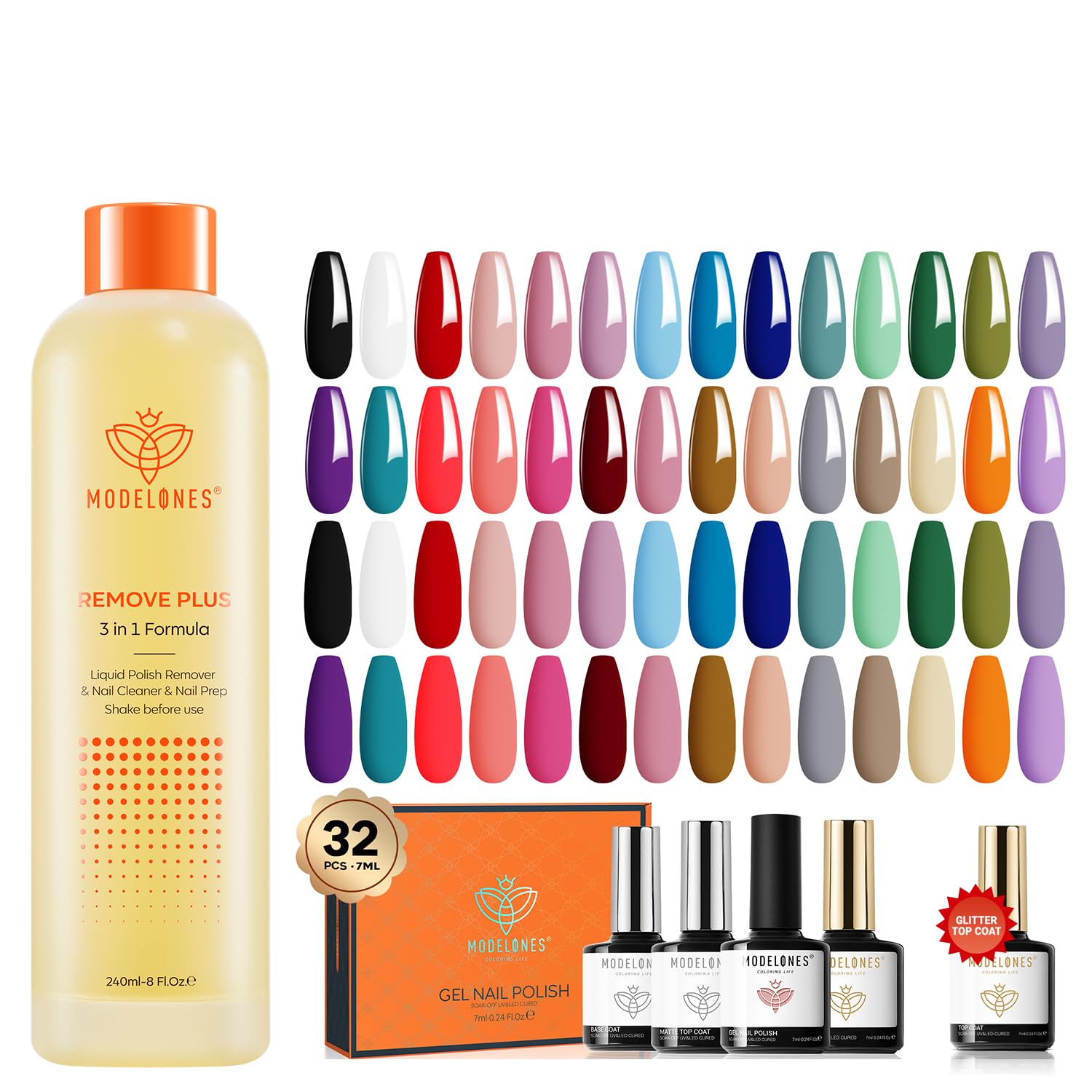 modelones 32 PCS Gel Nail Polish Set with 240 ML Gel Nail Polish Remover
