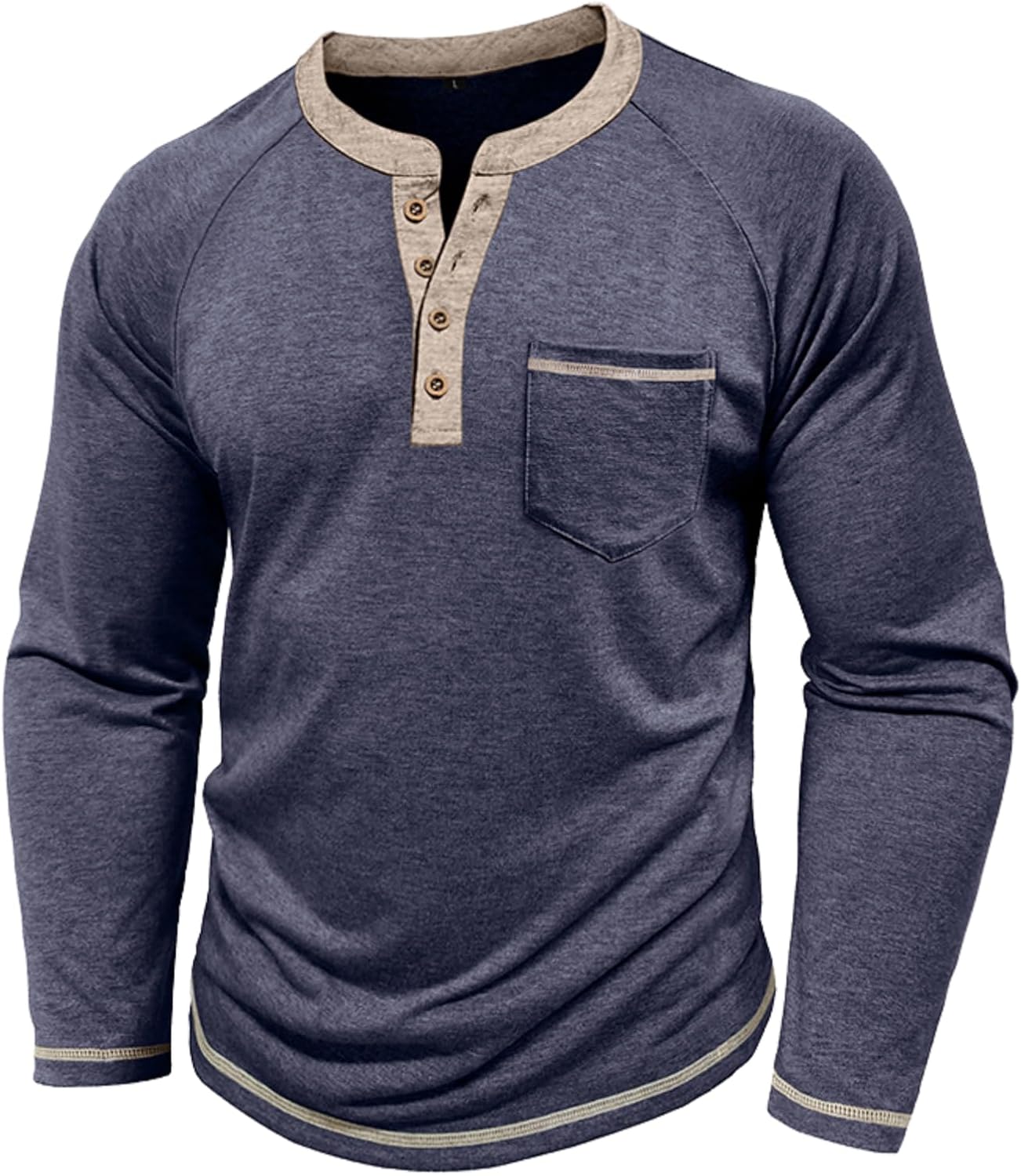 Mens Henley Shirts Long Sleeve Casual Button Basic T-Shirts Classic Vintage Tee Shirts with Pocket - Image 2