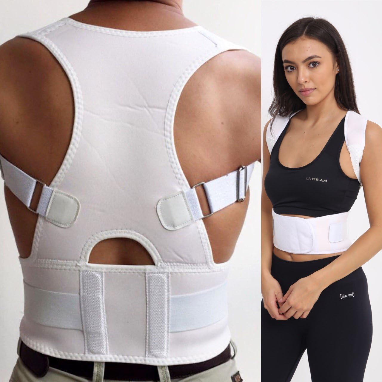 Posture Corrector Deluxe, Magnetic, Adjustable Straps, Neoprene, Four Colours (X-Large, White) Unisex